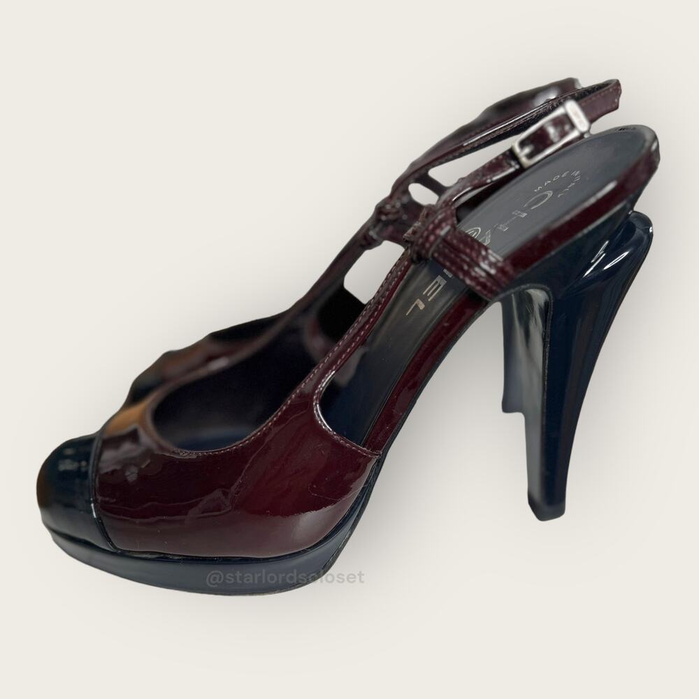 CHANEL Patent Leather Slingback Pumps | Burgundy | US 6.5 EU 37.5 Dark Academia